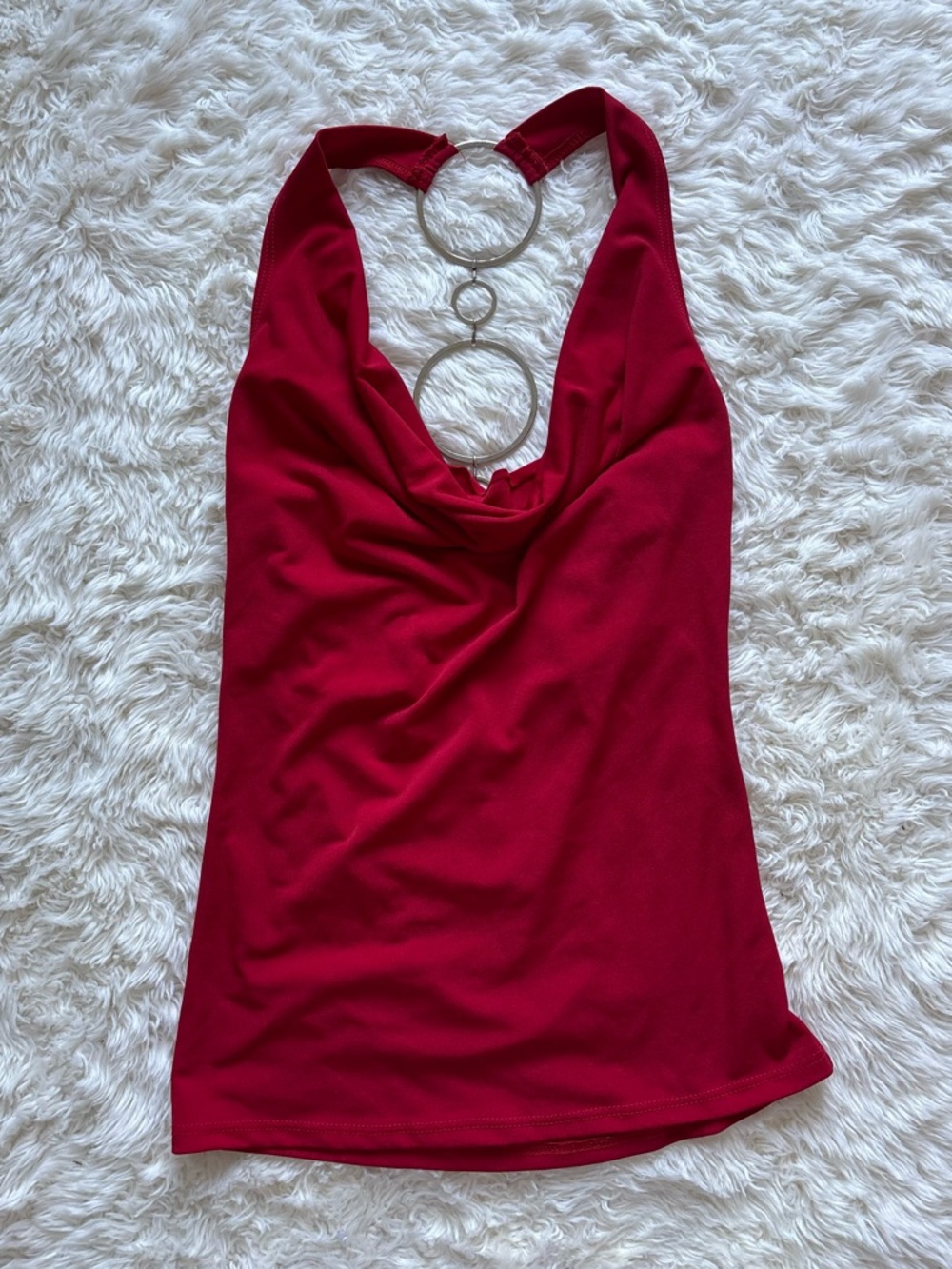 Body Central Red Halter Camisole with Silver Ring Accents